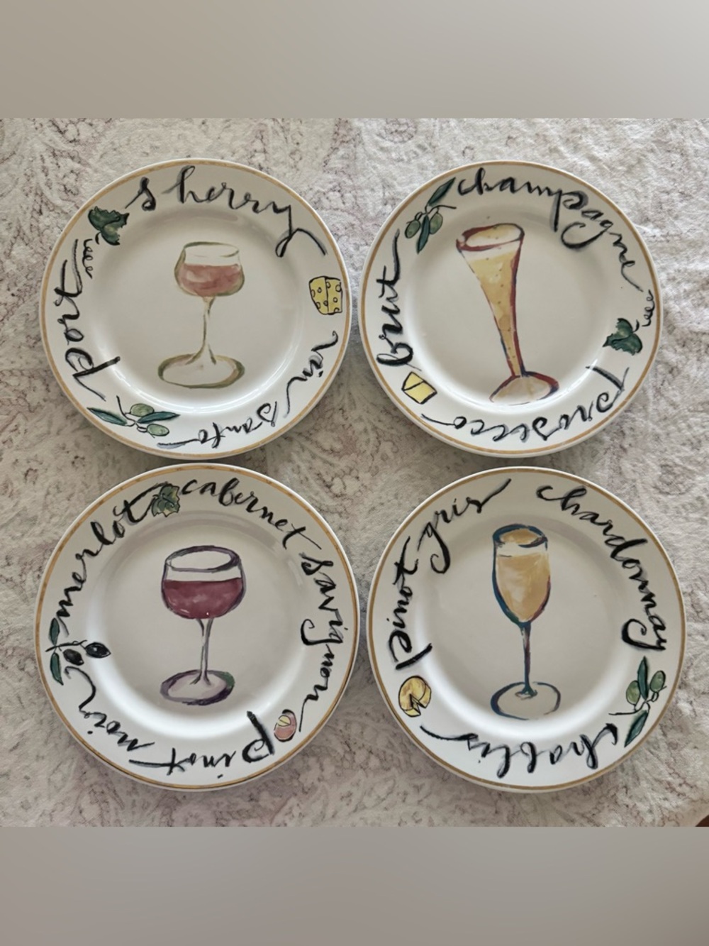 Vintage Rosanna Wine Glass Appetizer/Dessert Plates - 4 pc